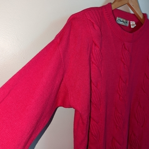 VINTAGE Pink Cable Knit Lambswool & Angora Crewneck Long Sweater Size Large - Picture 9 of 14
